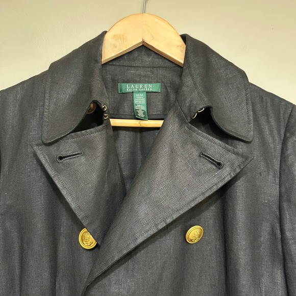 Lauren Ralph Lauren Linen Military Blazer‎ Womens M Gold Button Captain Jacket - Picture 2 of 15